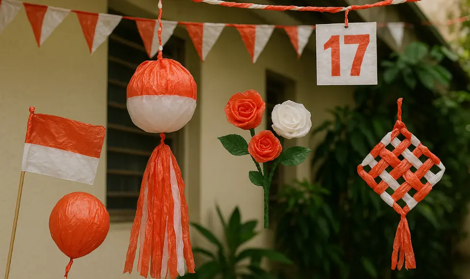 Hiasan 17 Agustus dari plastik kresek