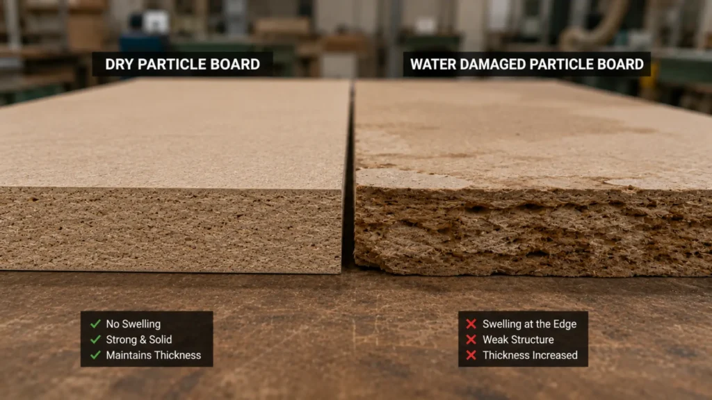 Bahan particle board apakah kuat ditunjukkan melalui pengujian beban pada rak dengan penyangga tengah di workshop