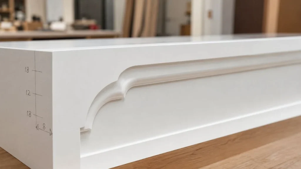 MDF untuk pintu lemari dengan profil router ogee dan finishing cat duco putih menampilkan detail dekoratif yang presisi