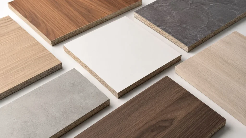 Sampel Melamine Faced Chipboard (MFC) dengan berbagai pilihan motif permukaan melamine