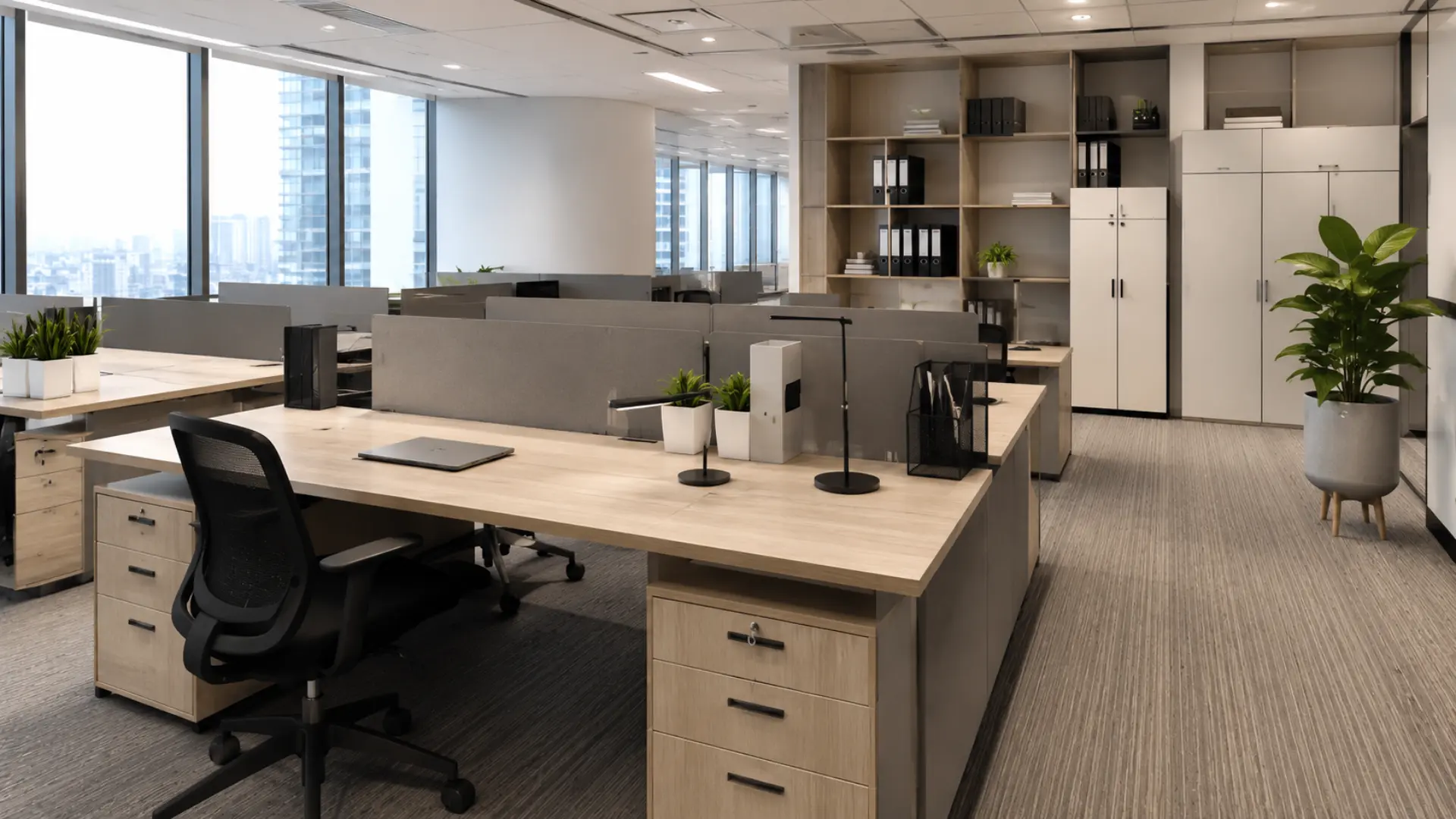 Material furniture kantor terbaik menggunakan MFC board pada meja kerja modern