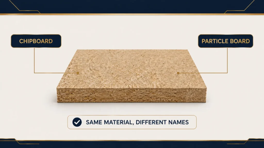 Penjelasan chipboard vs particle board apakah material yang sama