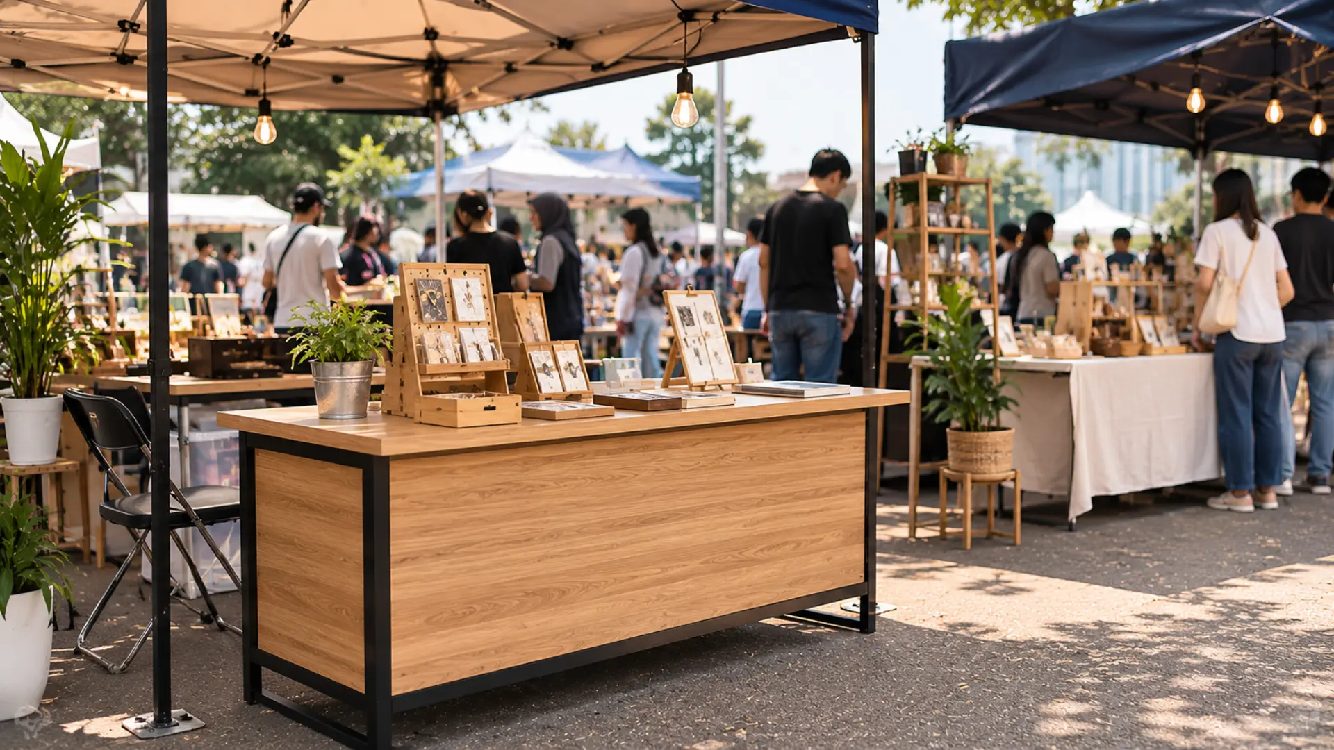 Material meja bazar dan market day tahan lama dari panel kayu olahan