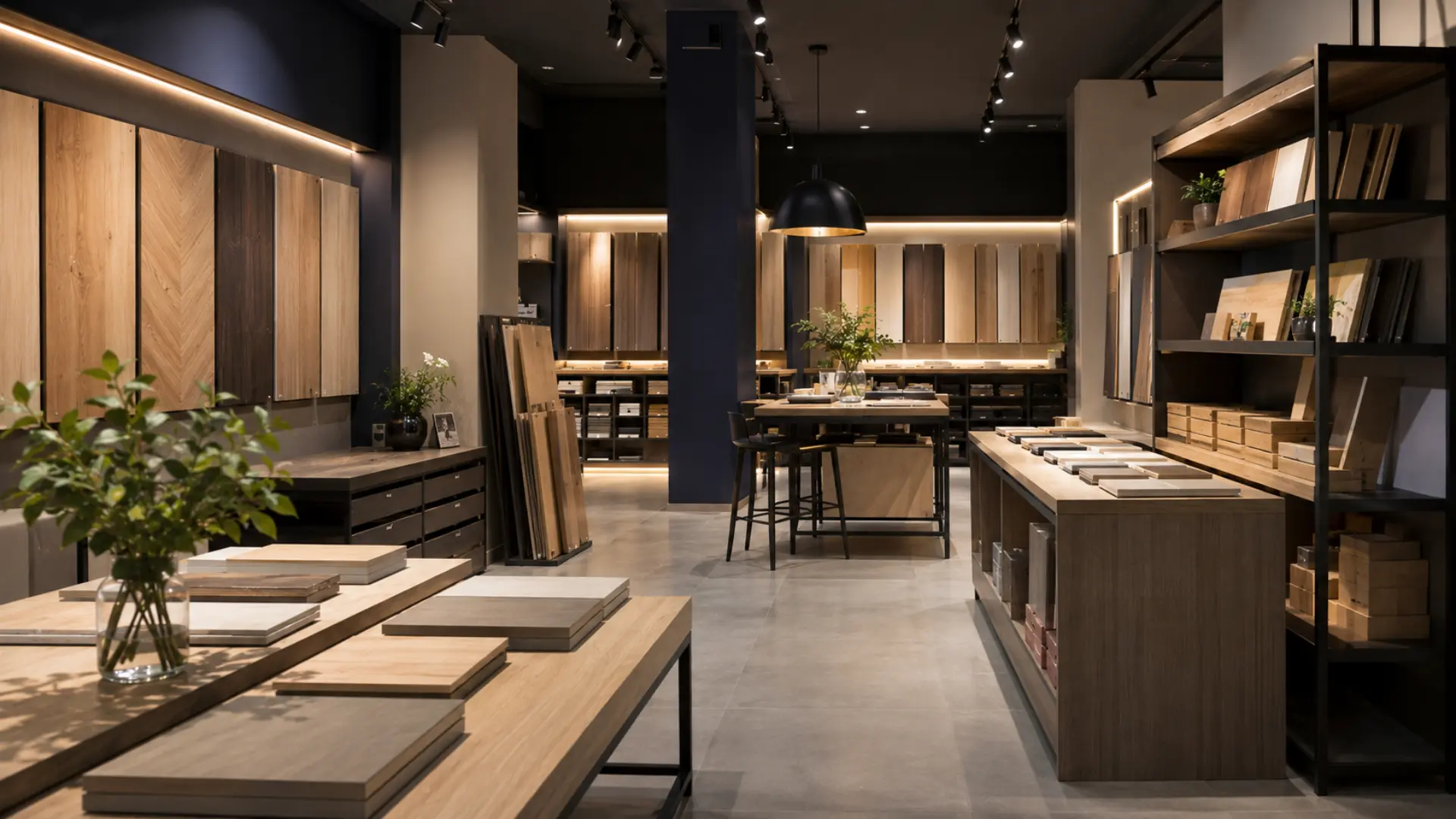 Material meja display toko dan rak retail dari panel kayu olahan